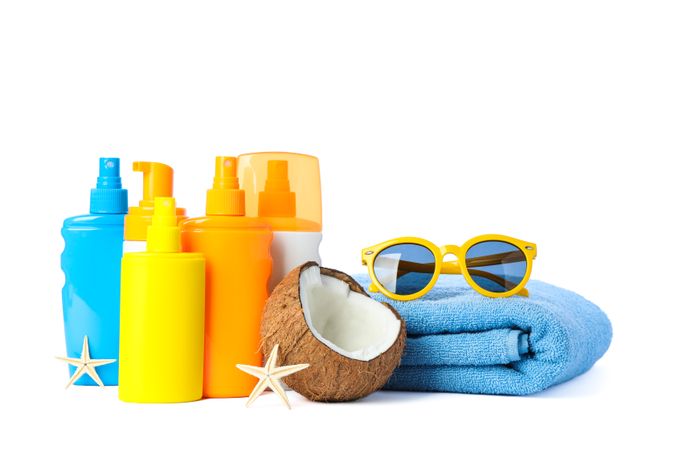 Summer vacation accessories isolated on plain background. Happy holidays