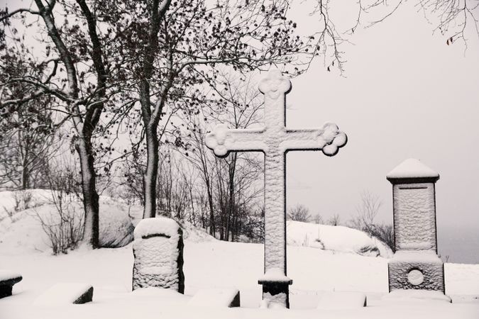 Graveyard on cold winter day