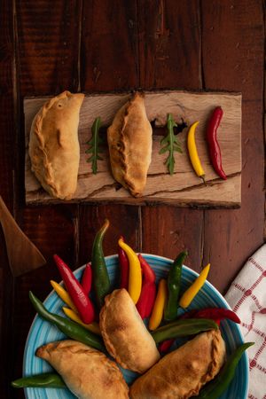 Set of patties near chili peppers