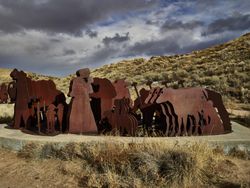 Artist Armando Alvarez Compean's 1997 La Puerta Del Sol sculpture grouping below Tomé, New Mexico