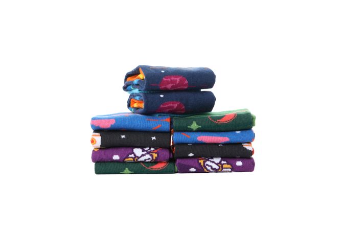 multicolored socks, isolated on light background.