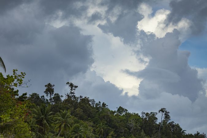 Gray clouds over the rainforest of Gam Island, West Papua, Indonesia