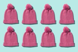 Beanies on aqua background