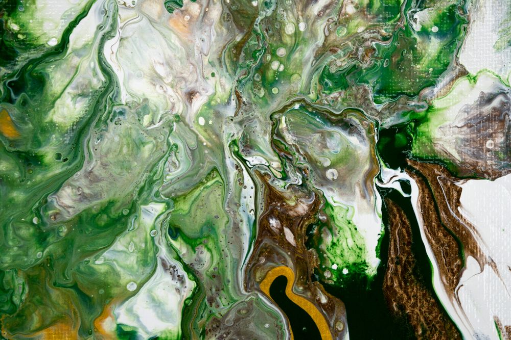 Green and Yellow Fluid Art, Abstract Acrylic