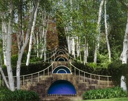 The stepped birch formal peony garden at Naumkeag, Stockbridge, Massachusetts
