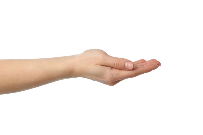 Female hand isolated on plain background. Gestures