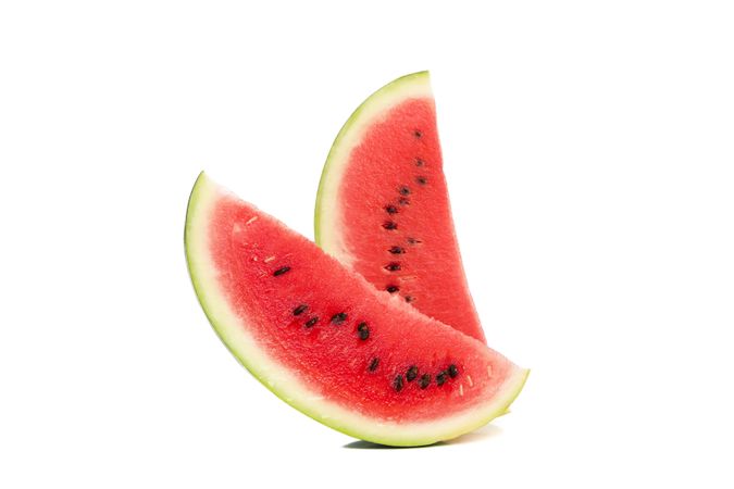 Fresh watermelon slices isolated on blank background. Summer fruit