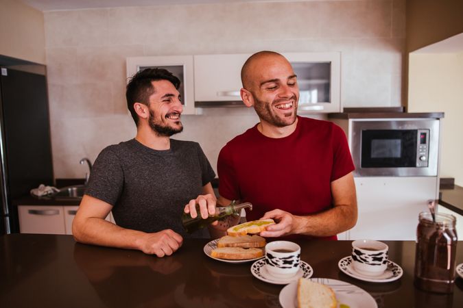 Gay couple gets breakfast
