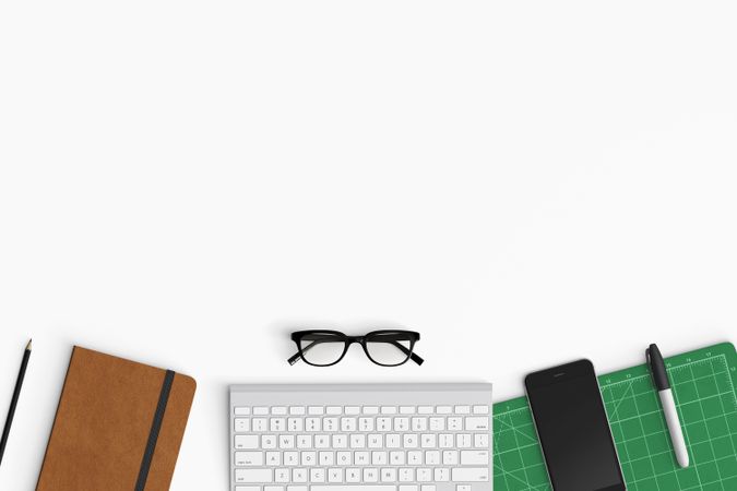 Modern workspace with smartphone and notebook copy space