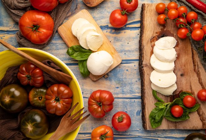 Salad ingredients on board and napkin
