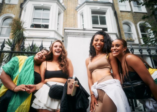 London, England, United Kingdom - August 28, 2022: Four multi-ethnic female friends in London
