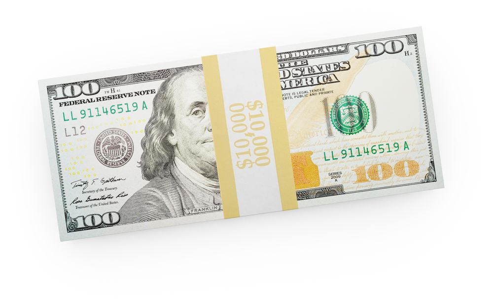 Ten Thousand Dollars Stack of One Hundred Dollar Bills