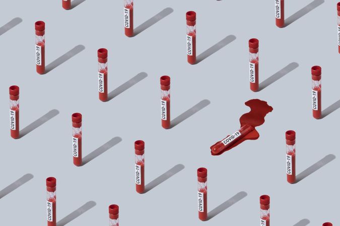 Pattern of vials of blood labelled with “COVID-19”