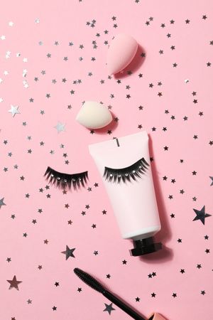 False eyelashes, concept of different makeup accessories