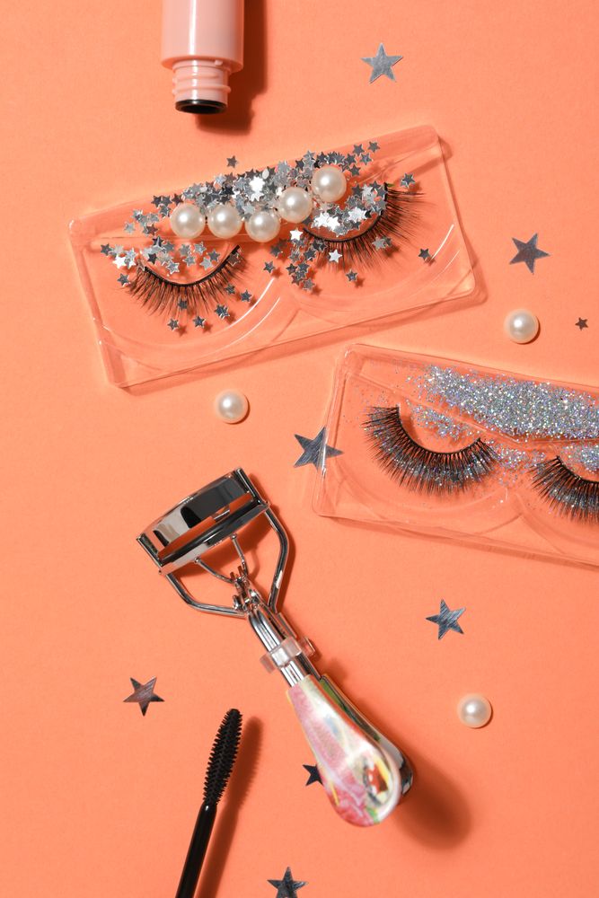 concept of cosmetology tools and beauty treatment, false eyelashes