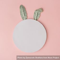 Bunny rabbit ears made of natural green leaves on pastel pink background 0Pg17b