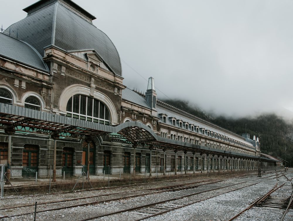 Railway station between hills