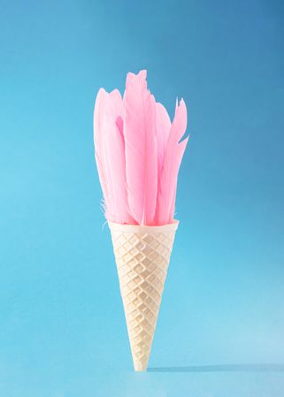 Ice cream cone with pink feathers