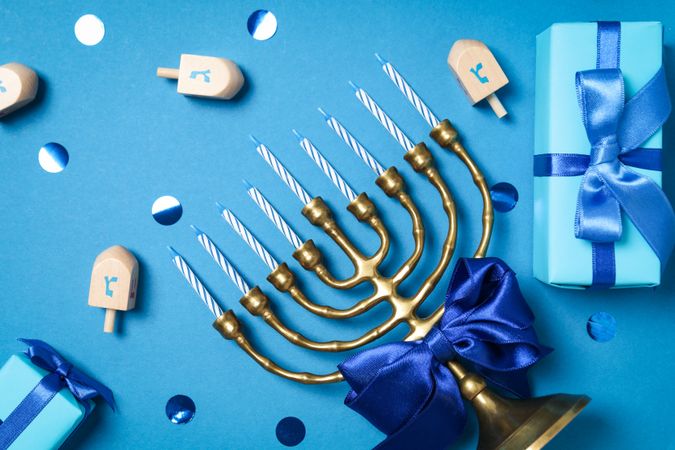 Concept of Jewish holiday, Hanukkah, top view
