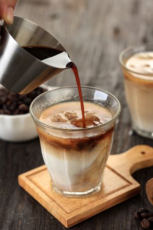 Pour Espresso to the Glass with Iced Fresh Milk