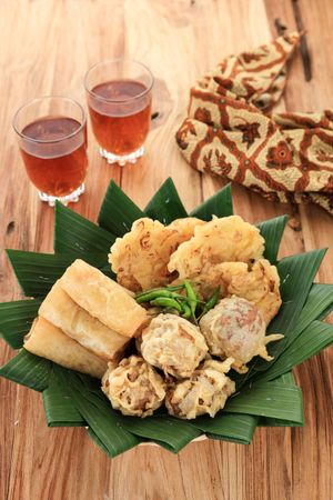 Various Indonesian Street Food Fritter Served with  Green Chilli