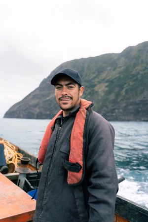 Portrait of a fisherman in a boat