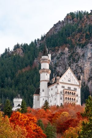 Neuschwanstein castle in autumn settings, in the Bavarian Alps