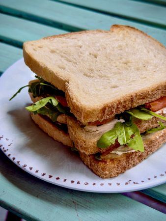 Fresh vegetable sandwich on bread, healthy lunch, homemade food on rustic table