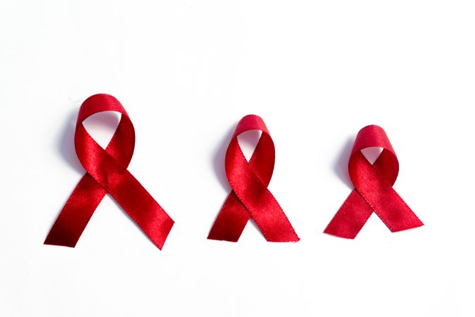 Red ribbons, HIV awareness concept, world AIDS day, world hypertension day, world cancer day