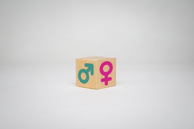 male and female symbols on wooden blocks