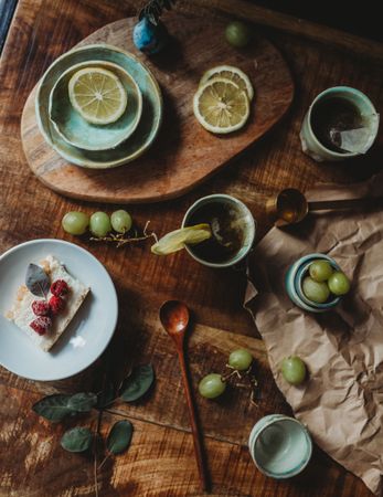 Arrangement of ceramic utensil on wood table