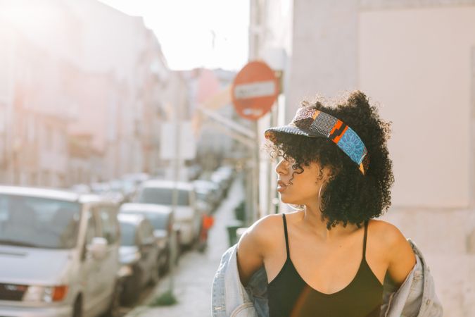 Black female in city street