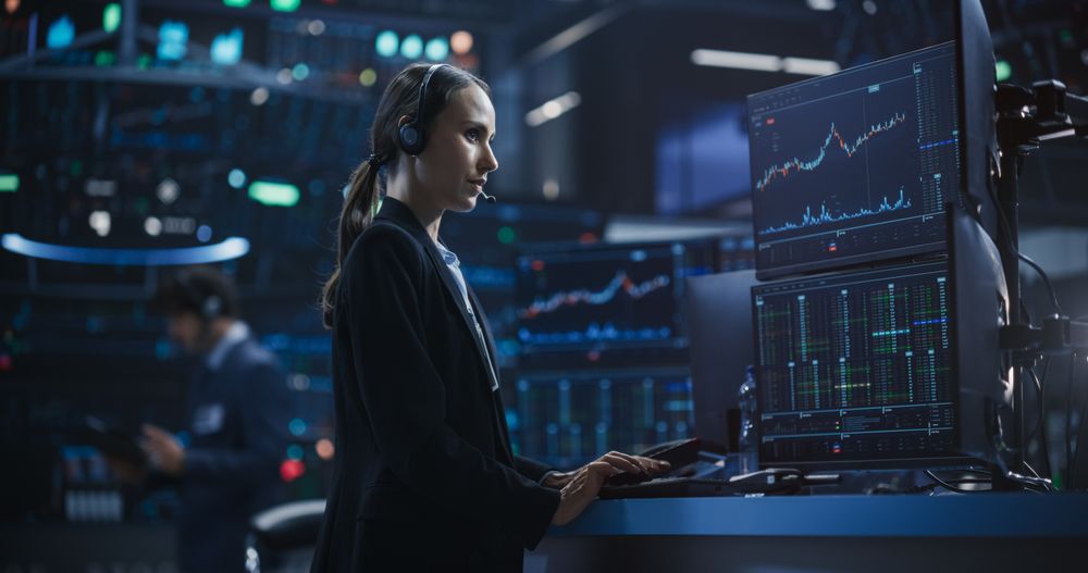 Portrait of a Female Working in an International Stock Exchange Hall