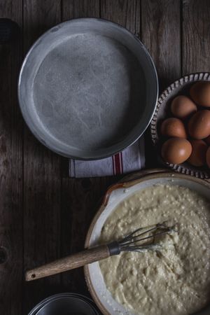 From above baking dish with dough