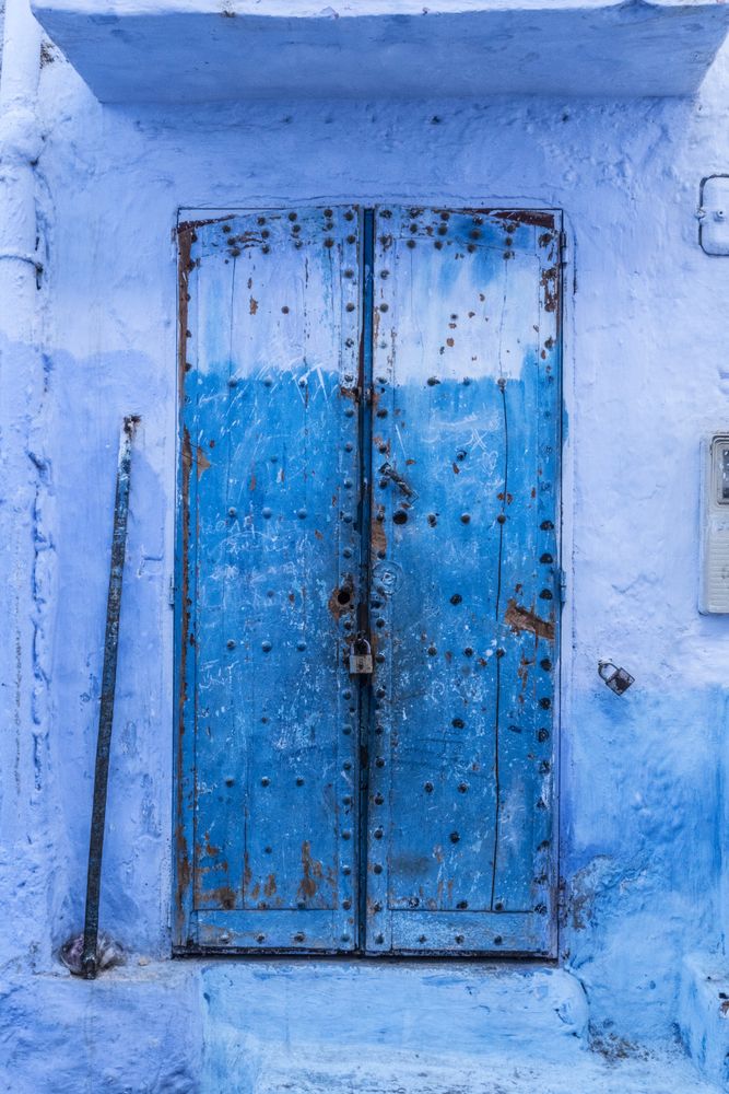 Ancient blue door of old building