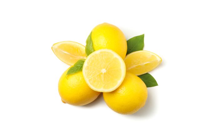 Fresh lemons isolated on bright background. Ripe fruit