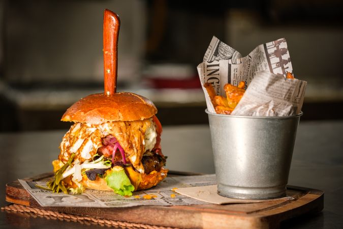 Tasty hamburger served in restaurant