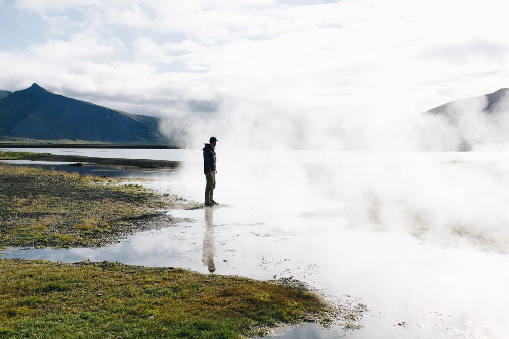 Man at geyser