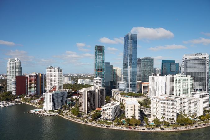 Aerial view of Miami Skyline from Biscayne Bay