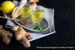 Detox shots with lemon, ginger and mint with copy space 49j6nb