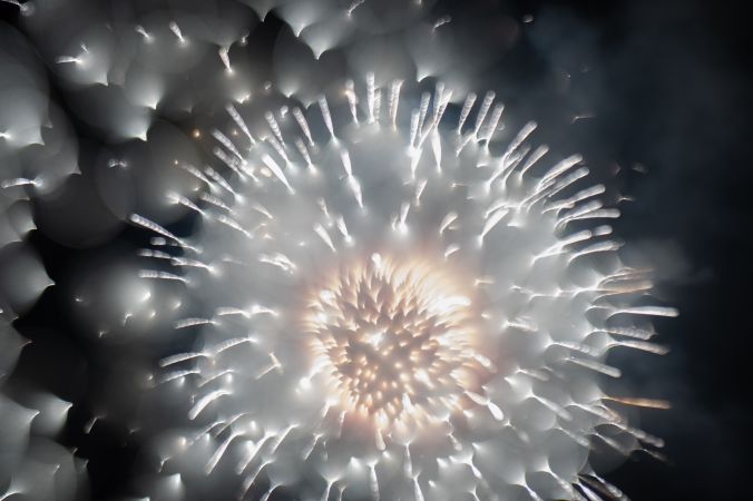 Bright fireworks on night sky