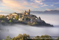 Trevi picturesque village in a foggy morning, Perugia, Umbria, Italy beP2G4