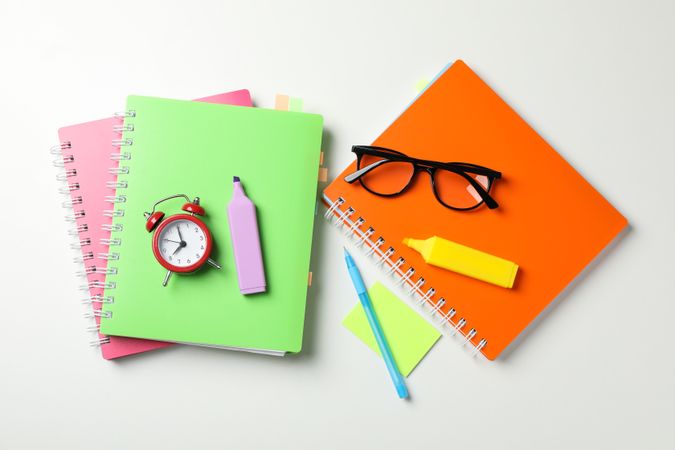 Top view of multi-colored notebooks