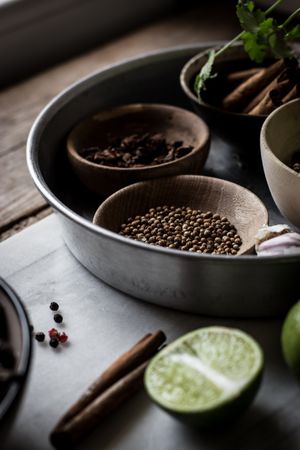 Spices and dry mushrooms on board