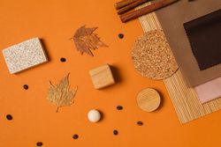 Flat lay of creative moodboard composition, top view