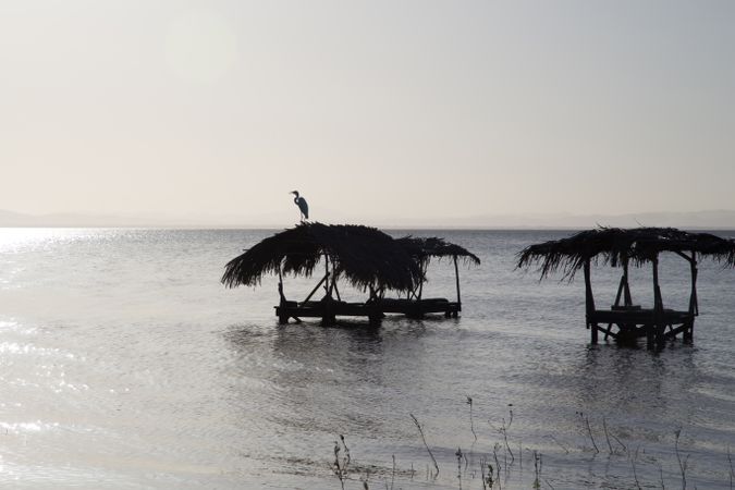 Laundry in sea at sunset