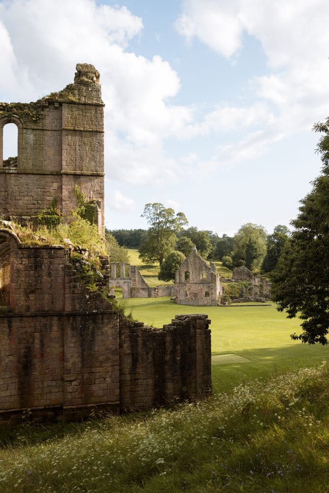 Exterior of medieval castle on sunny day