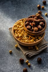 Whole & shelled hazelnuts in bowls