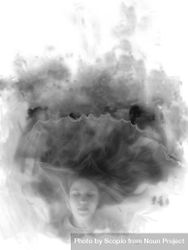 Grayscale portrait of young woman with smoke laying on light background 5zKpQ4