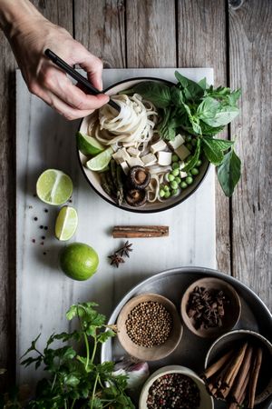Spices and fresh vegetables for cooking